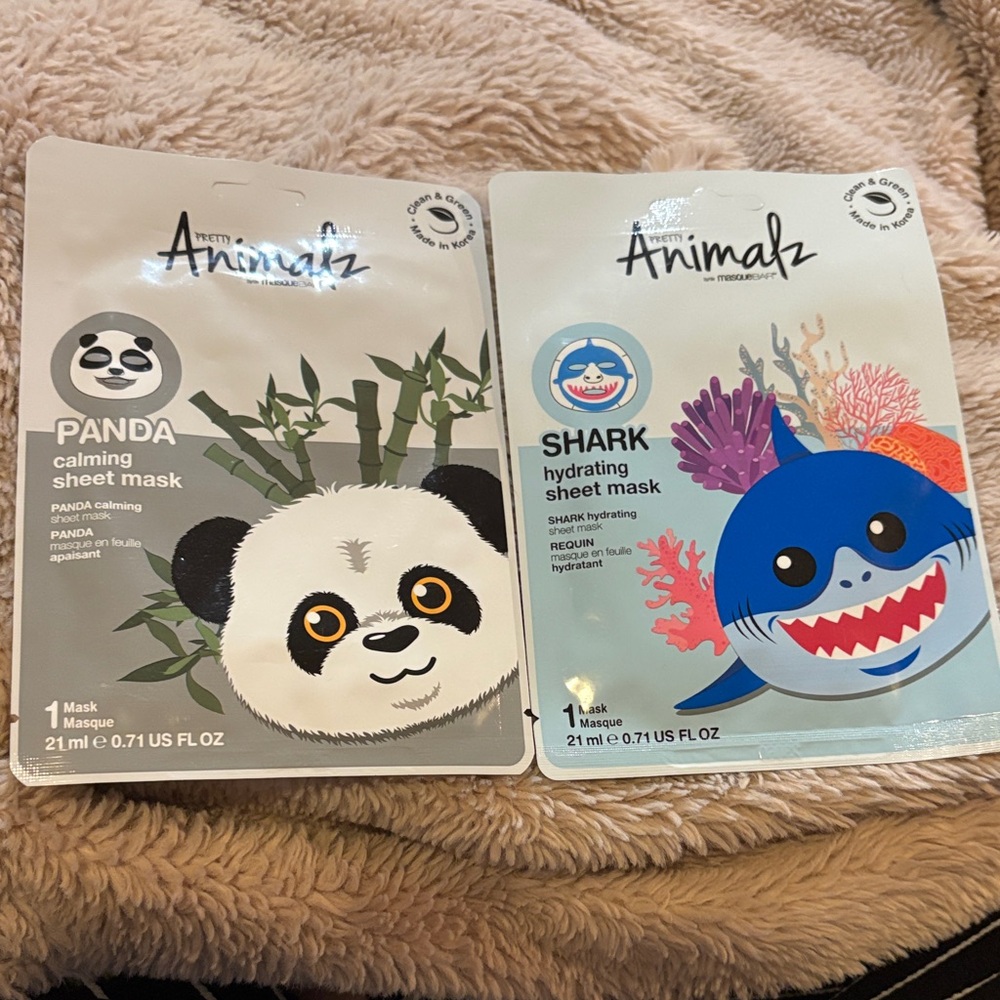 Animal Panda and Shark Skincare Masks - Black, White, Blue